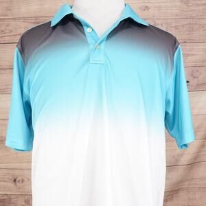Bolle Golf Polo Shirt Mens XL Blue White Ombre Tech Short Sleeve Performance